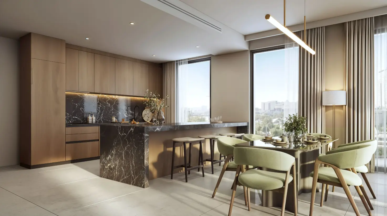 Private high-floor balcony terrace with luxury outdoor furniture framing canal views at Rotana Residences Al Reem Island Abu Dhabi..PNG