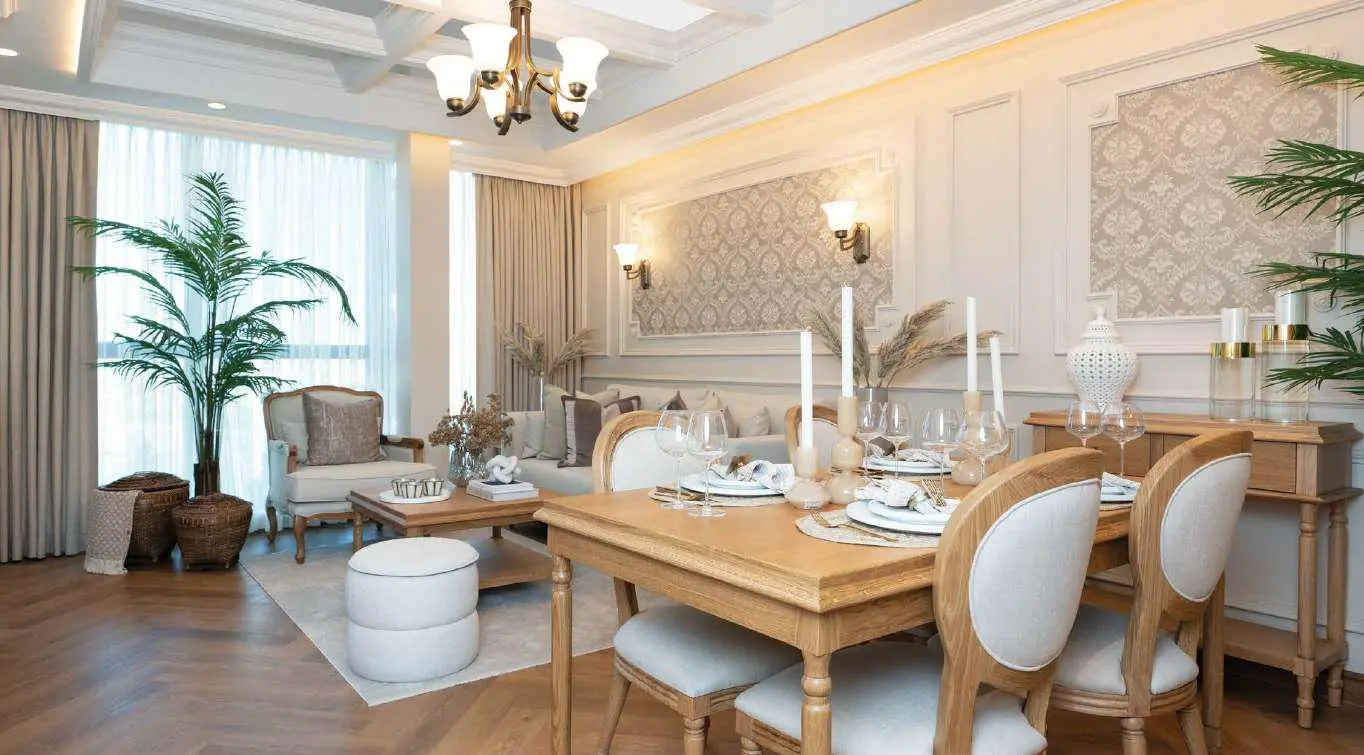 Bab Al Qasr Royal Residence 28 Al Reem Island Abu Dhabi apartment dining area interior with contemporary furnishings