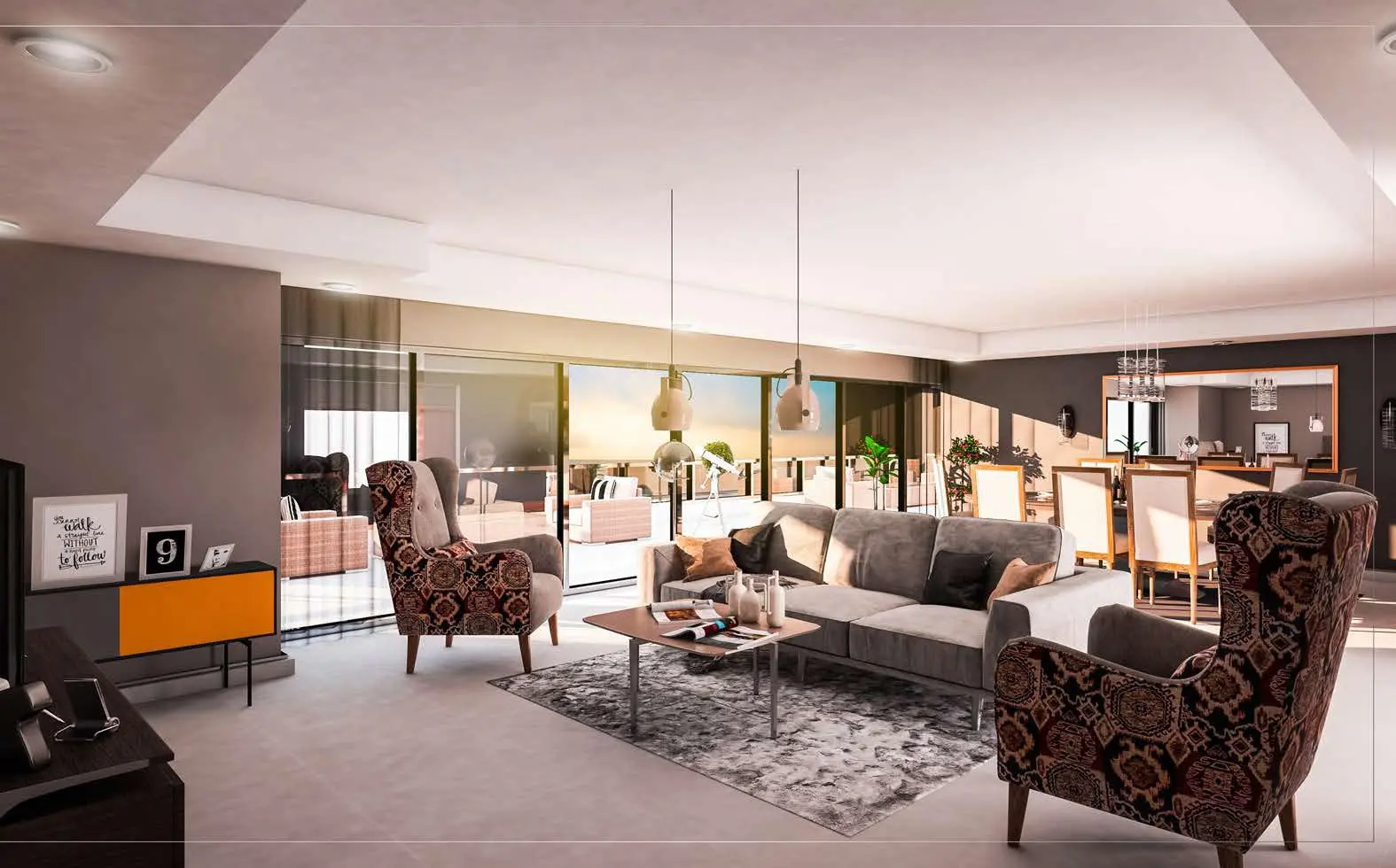 Modern master bedroom interior featuring built-in wardrobes and full-height windows at Park View Tower, Shams Abu Dhabi, UAE.