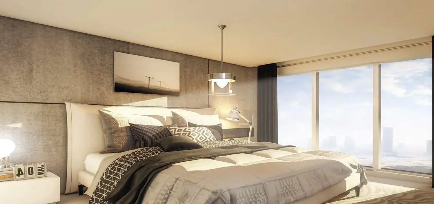 Spacious residential corridor leading to a private walk-in closet and bedroom at Park View Tower, Abu Dhabi.