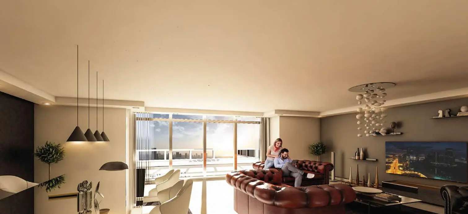 Elegant open-concept living area with direct balcony access at Park View Tower apartment, Al Reem Island, Abu Dhabi.