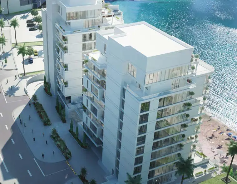 Exterior view of Yasmina Residence tower along the waterfront in Shams Abu Dhabi, Al Reem Island.