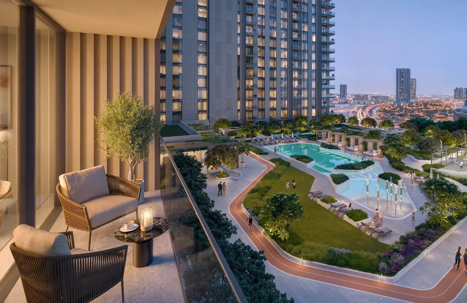 Tara Park Abu Dhabi jogging track and shaded walking path Al Reem Island promoting an active outdoor lifestyle community.