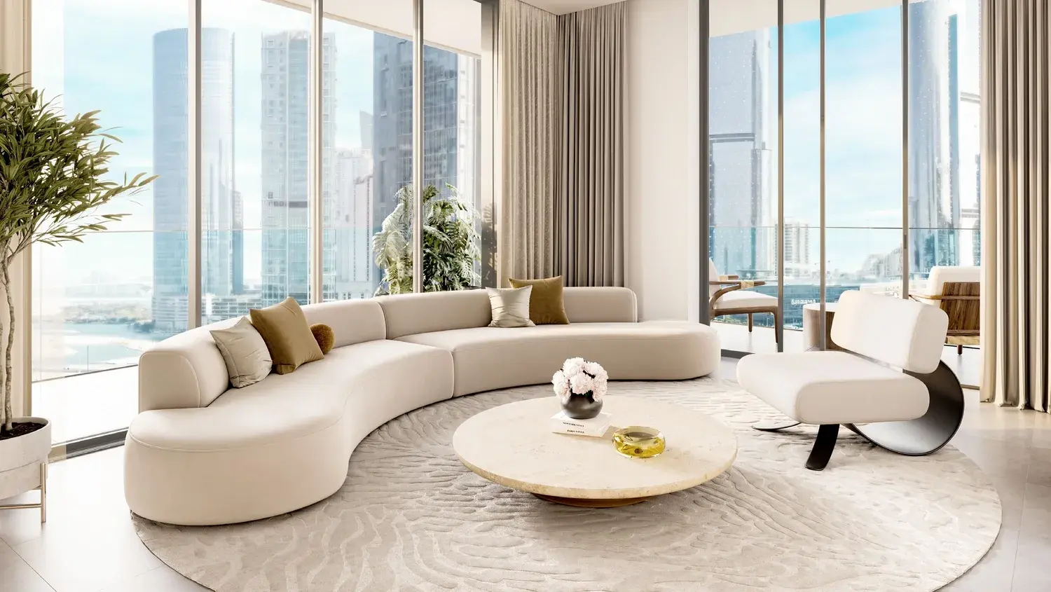 Tara Park Al Reem Island Abu Dhabi apartment living room interior featuring contemporary finishes and natural light-filled layout.