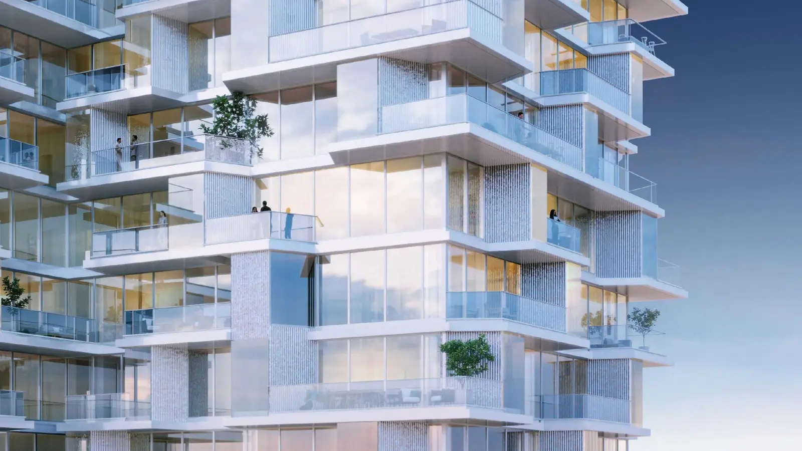 Elegant Evening Exterior View of Riviera Residences Abu Dhabi with glass façade and modern residential design..jpg