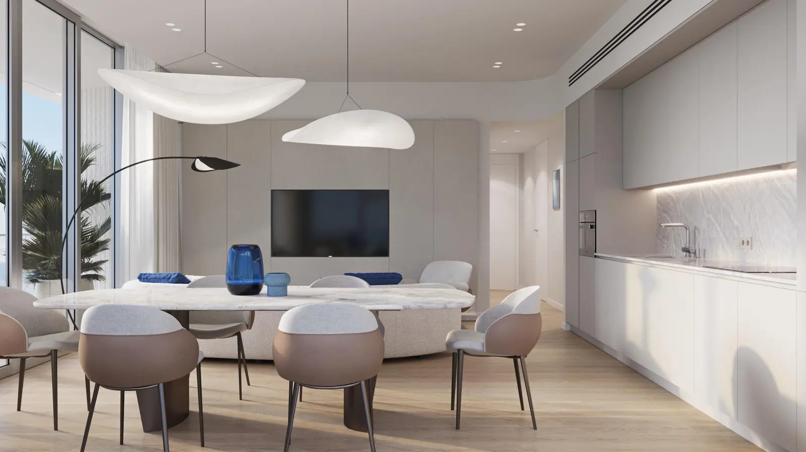 Spacious living room at Riviera Residences Abu Dhabi featuring panoramic windows and modern design..jpg