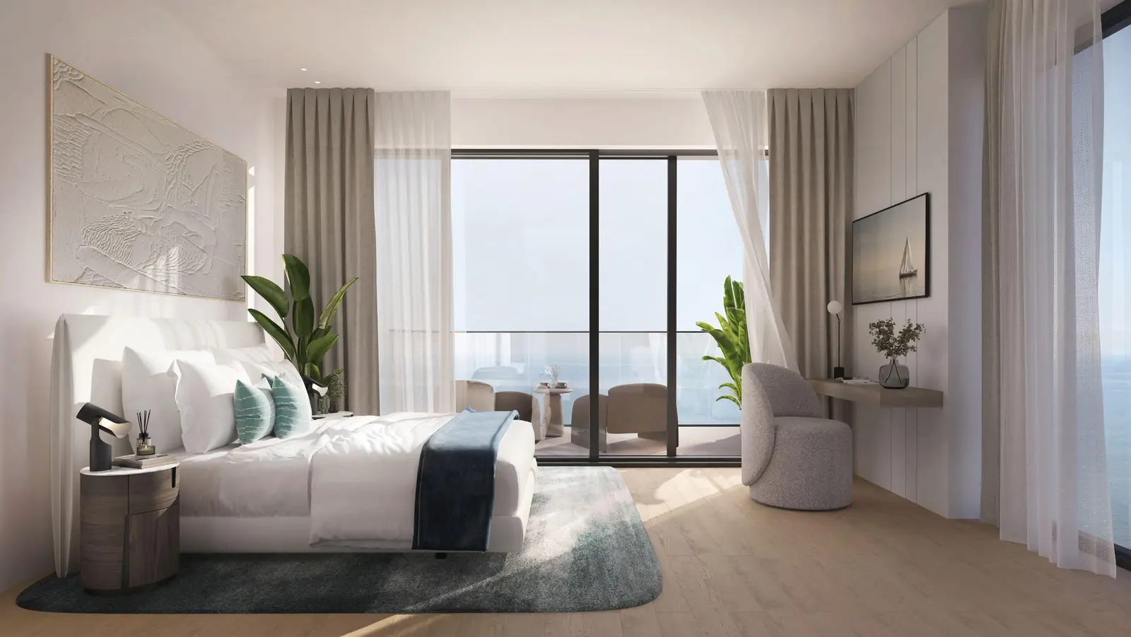 Luxury apartment interiors at Sunstone Al Reem Island featuring modern materials and premium finishes in Abu Dhabi’s upcoming project.