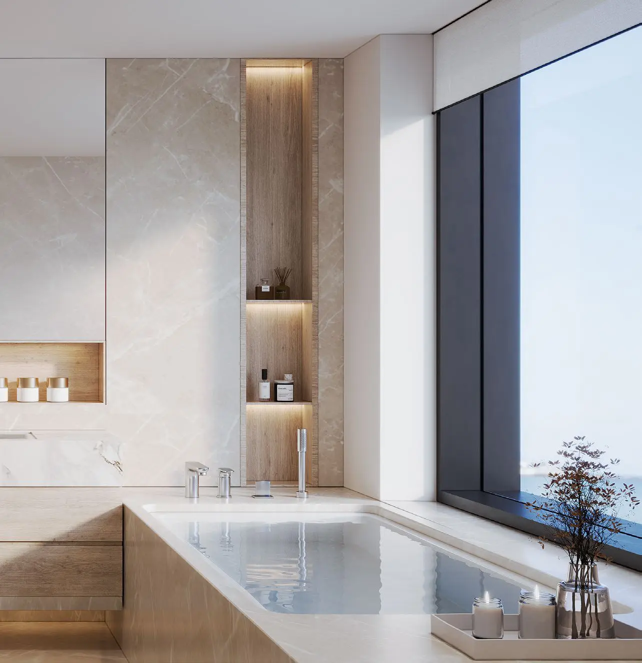 Modern Sunstone Abu Dhabi living room interior showcasing stylish finishes and spacious layouts in this newly launched Al Reem Island project.