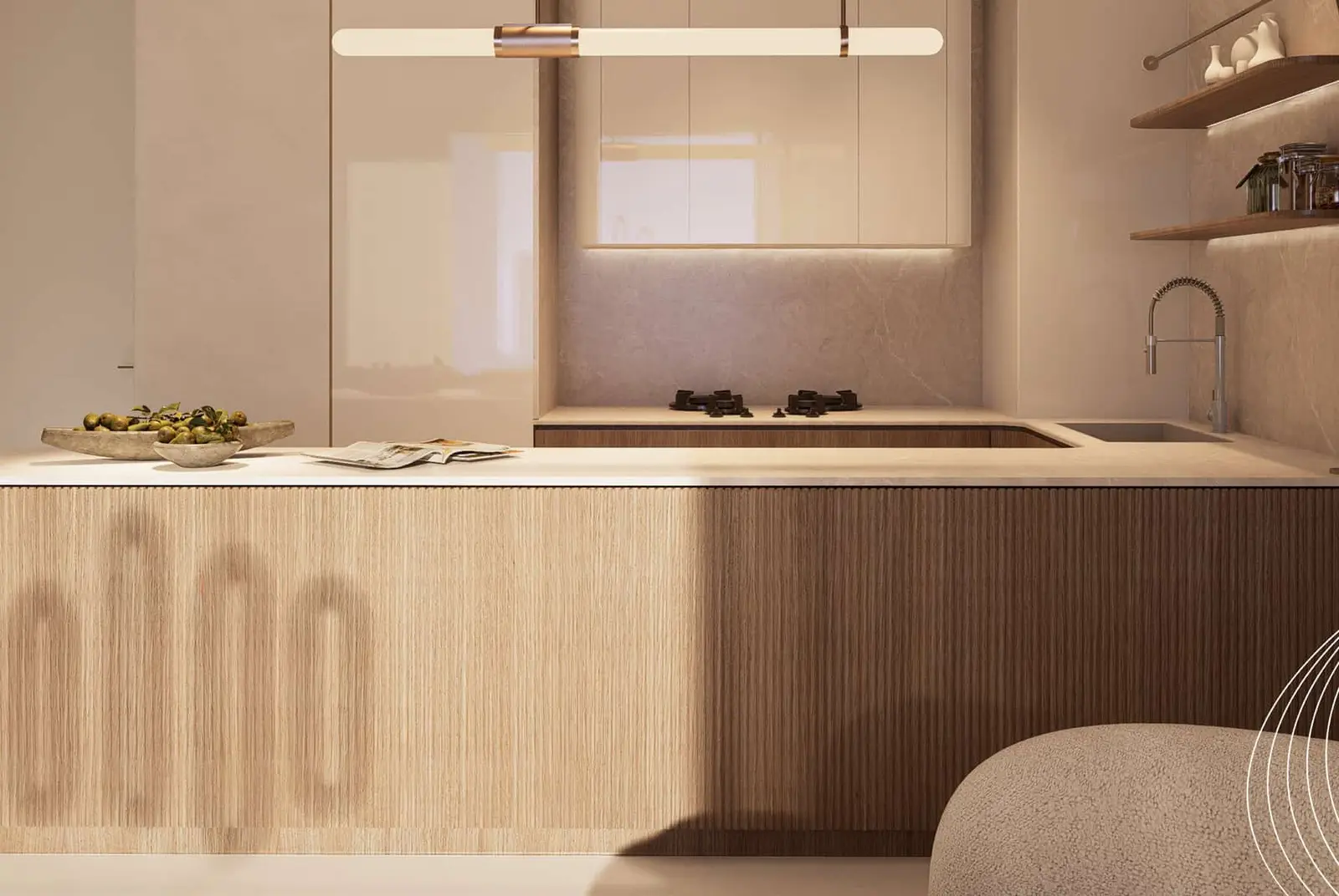 Elegant dining and lounge space inside Flow25 residence offering sophisticated interiors, natural light, and seamless indoor living experience.