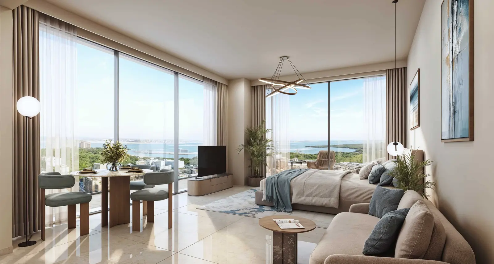 Master bedroom suite interior at Rotana Residences Al Reem Island, Abu Dhabi, UAE offering a spacious layout, premium comfort, and refined modern style