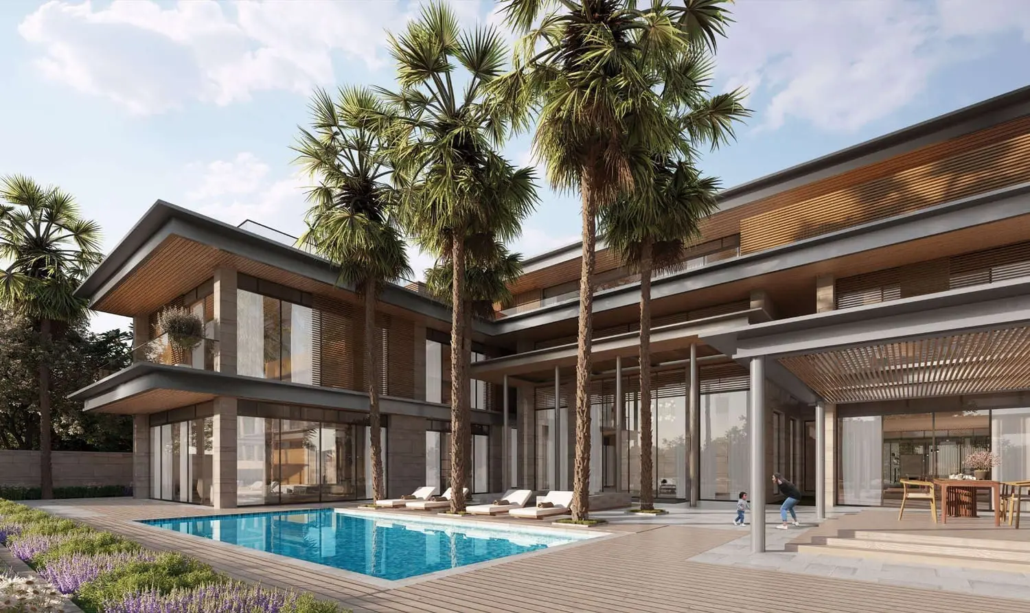 Luxury villa exteriors at Reem Hills Villas, Al Reem Island with elegant contemporary architecture.