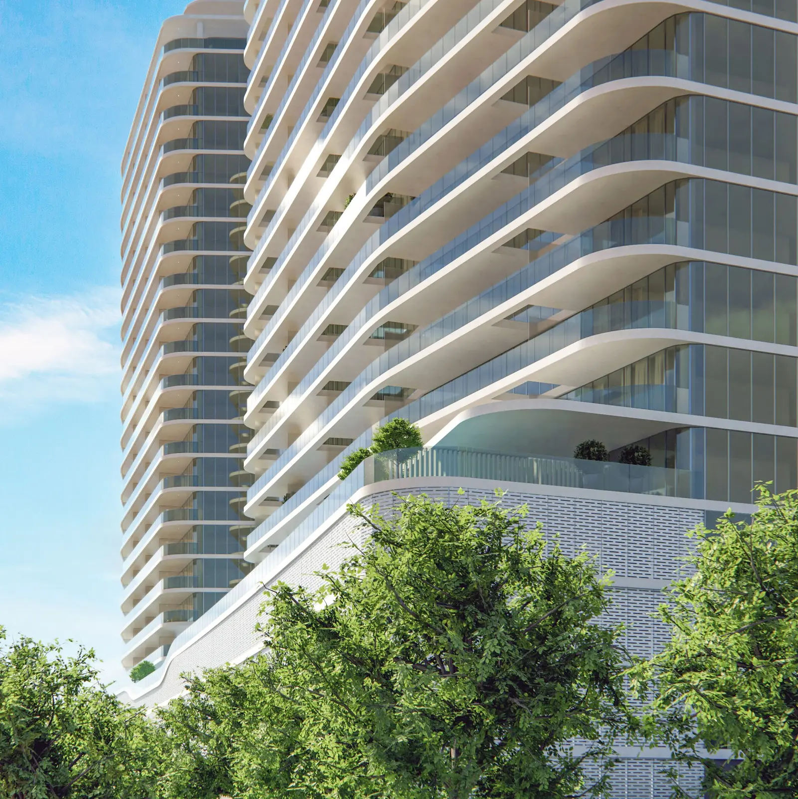 Premium exterior façade of Marlin Reportage overlooking the Arabian Gulf in Abu Dhabi.