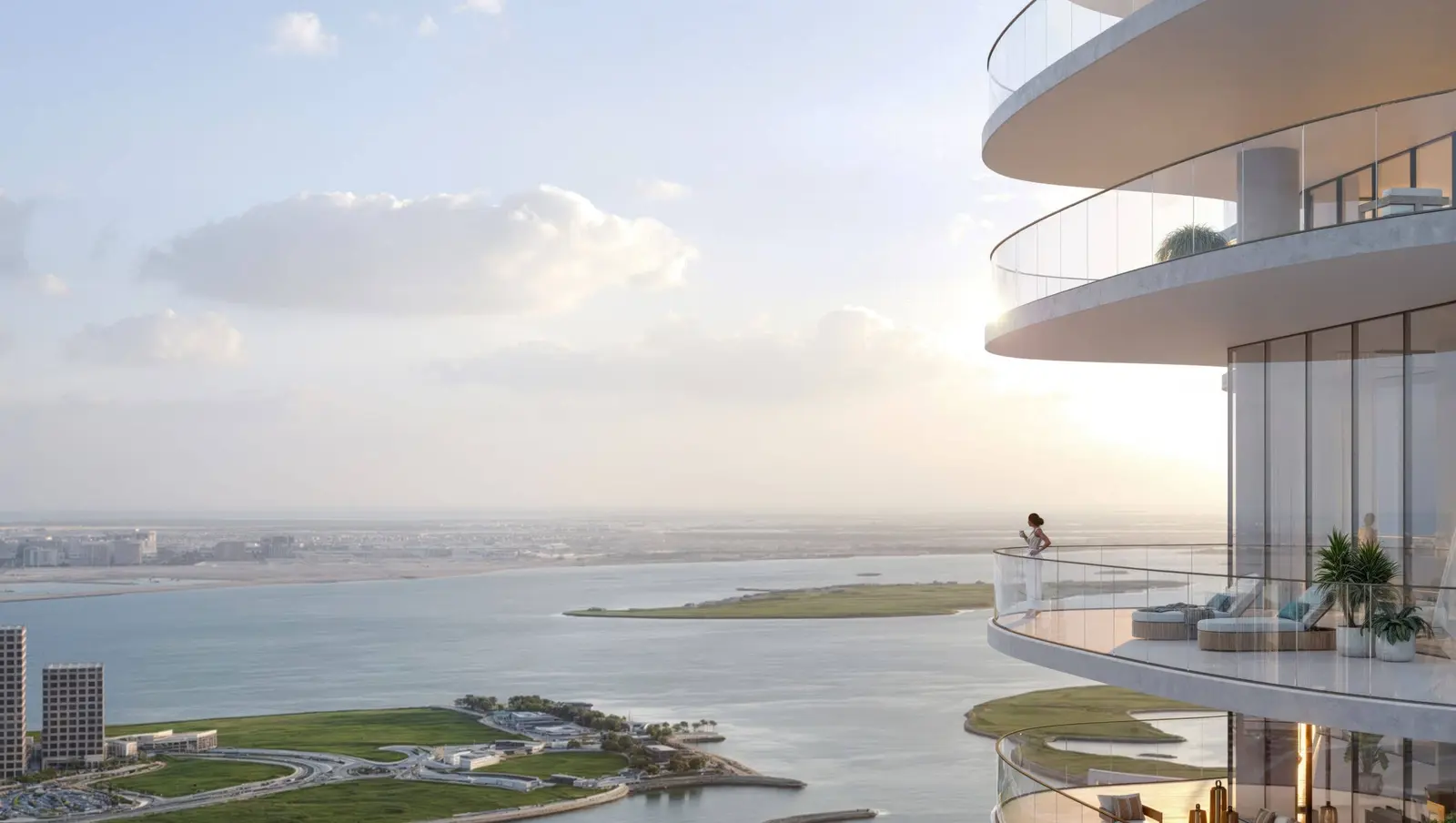SAAS Heights Al Reem Island Abu Dhabi building facade exterior featuring contemporary glass architecture and waterfront property design.