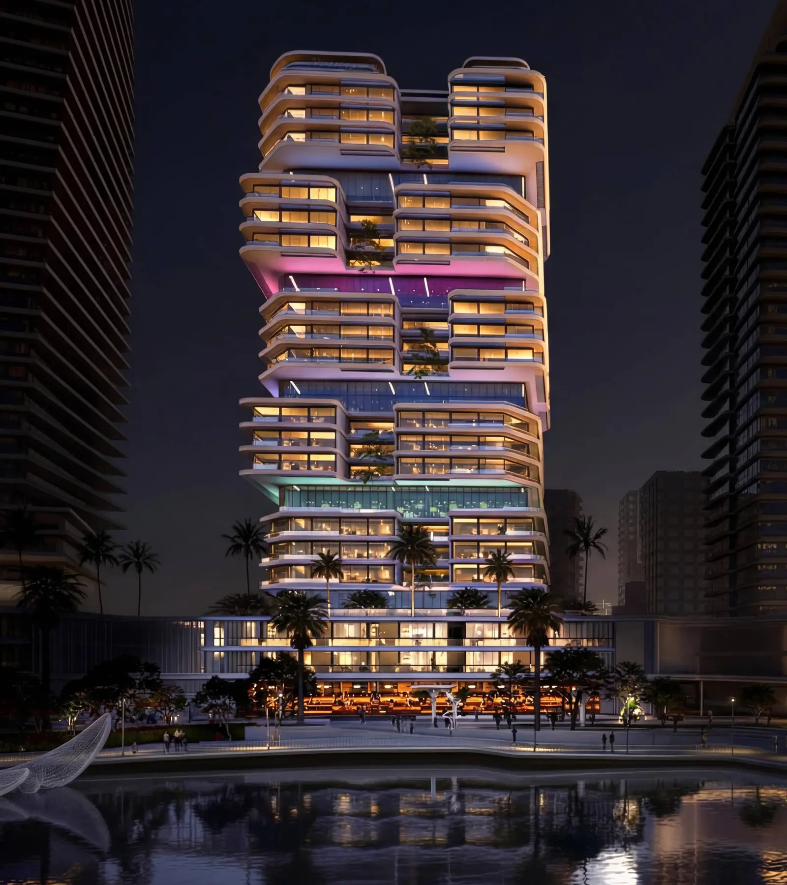 Front elevation of The Artery Residences featuring dynamic contemporary design and artistic structural elements.