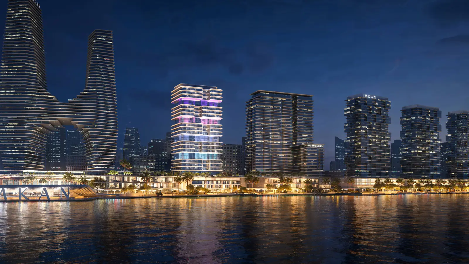 Podium-level exterior design displaying sculptural forms, clean lines, and modern coastal aesthetics.