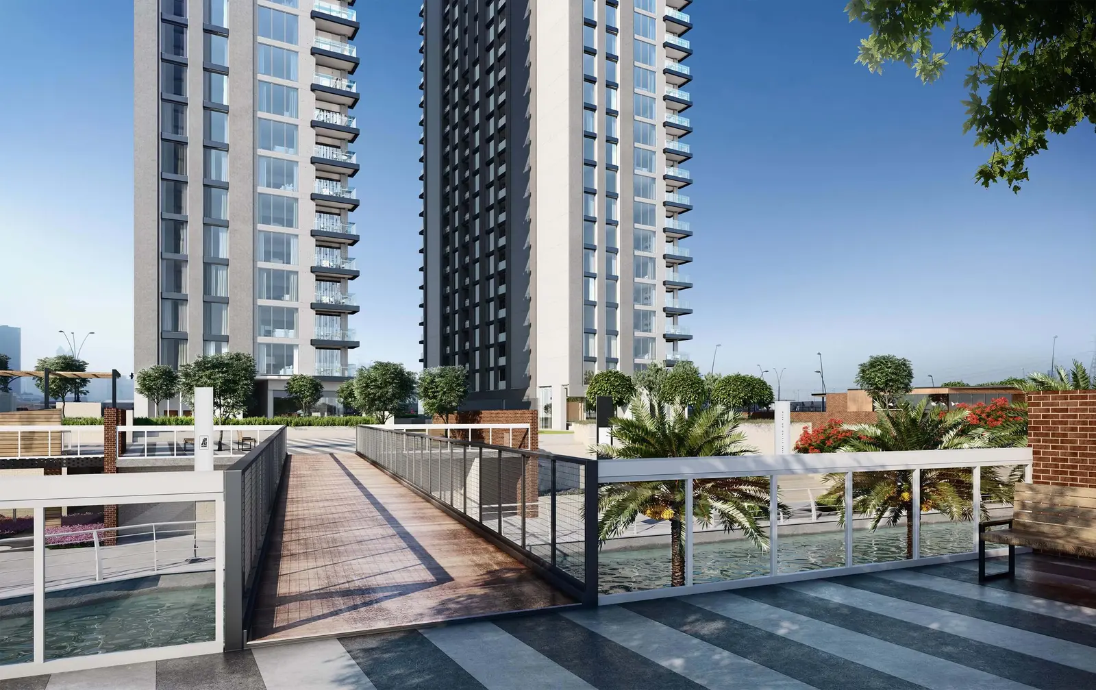 Canal promenade at The Bridges highlighting landscaped parks and luxury waterfront lifestyle in Shams Abu Dhabi
