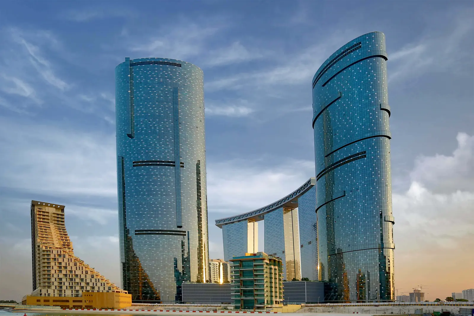 Panoramic view of Sun Tower in Al Reem Island Abu Dhabi, highlighting its modern high-rise façade and premium waterfront location.